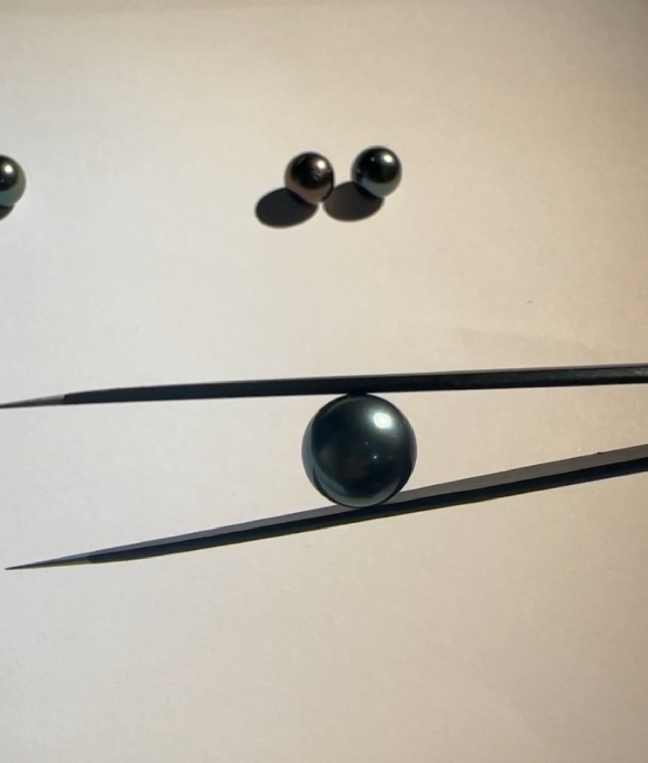 Loose Tahitian pearls selected with tweezers
